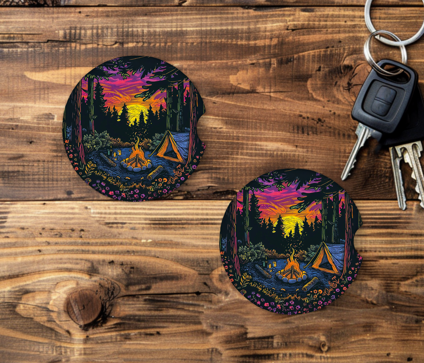 Hunt Camp Fish Car Coasters