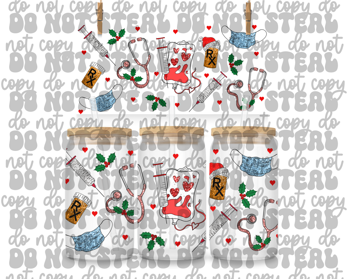 Christmas Nurse 16oz UV DTF Cup Wrap
