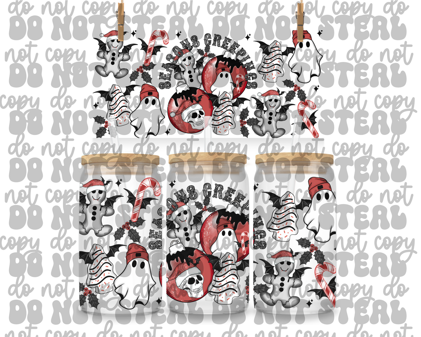Season's Greetings Ghosts 16oz UV DTF Cup Wrap