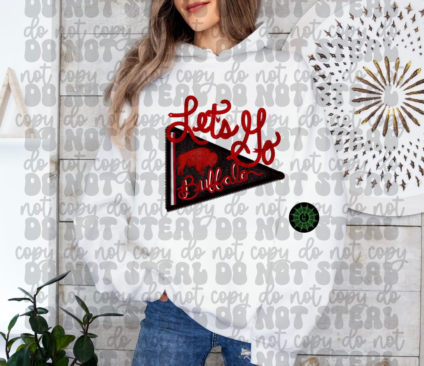 Red Hockey Faux Embroidery Flag