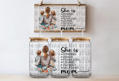 She Is Mom 2 Kids 16oz UV DTF Cup Wrap