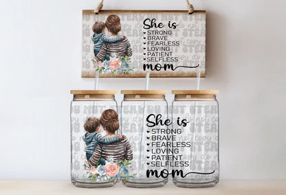She Is Mom 1 Kid 16oz UV DTF Cup Wrap