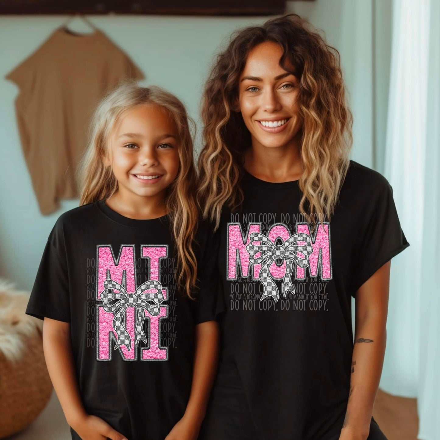 Pink Checkered Bow Matching