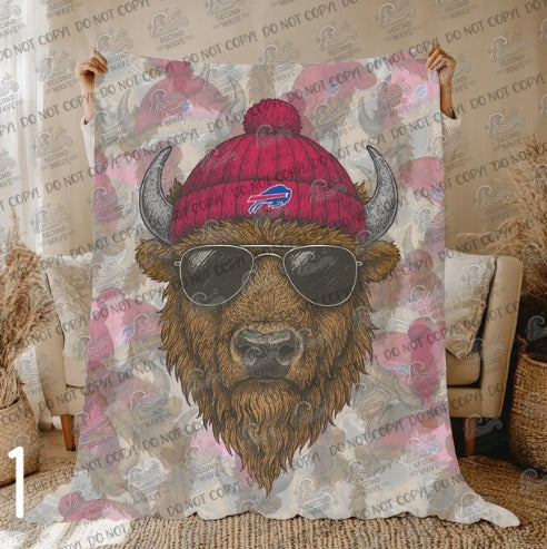 Buffalo NFL MASCOT HEADS Blanket PREORDER