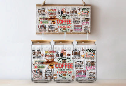 Coffee Quotes 16oz UV DTF Cup Wrap