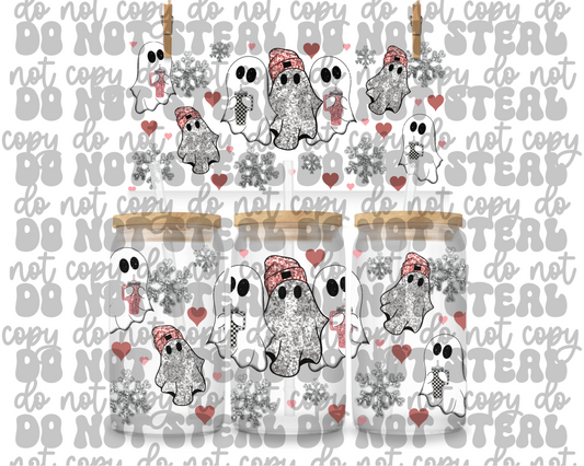 Pink Christmas Ghosts 16oz UV DTF Cup Wrap