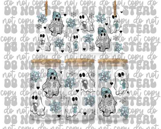 Blue Christmas Ghosts 16oz UV DTF Cup Wrap