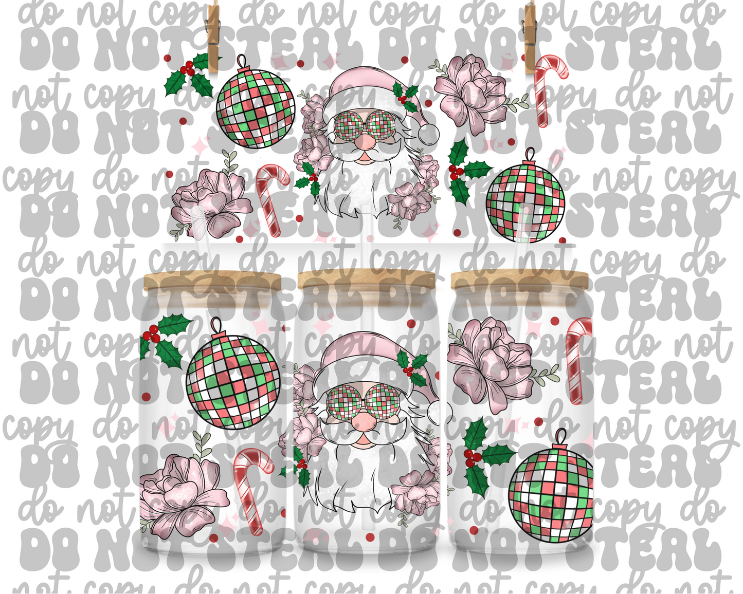 Christmas Disco Santa 16oz UV DTF Cup Wrap