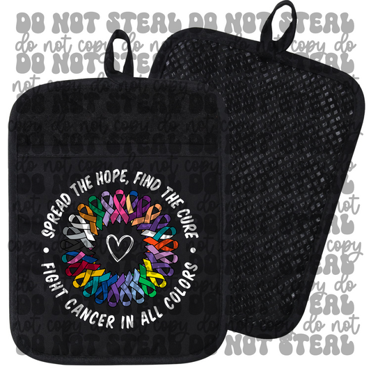 Fight For Cancer Ribbons Circle Pot Holder